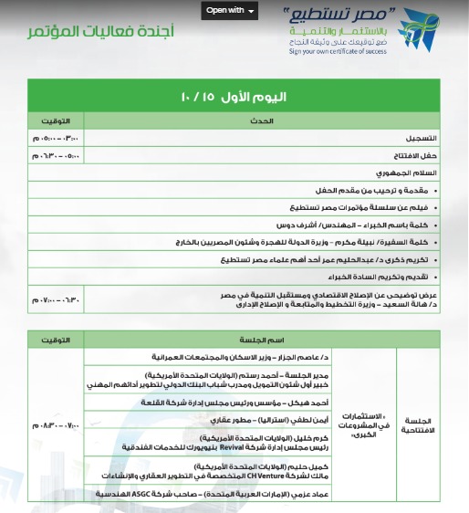 ننشر اجندة مؤتمر مصر تستطيع بالاستثمار قبل ساعات من انطلاقه